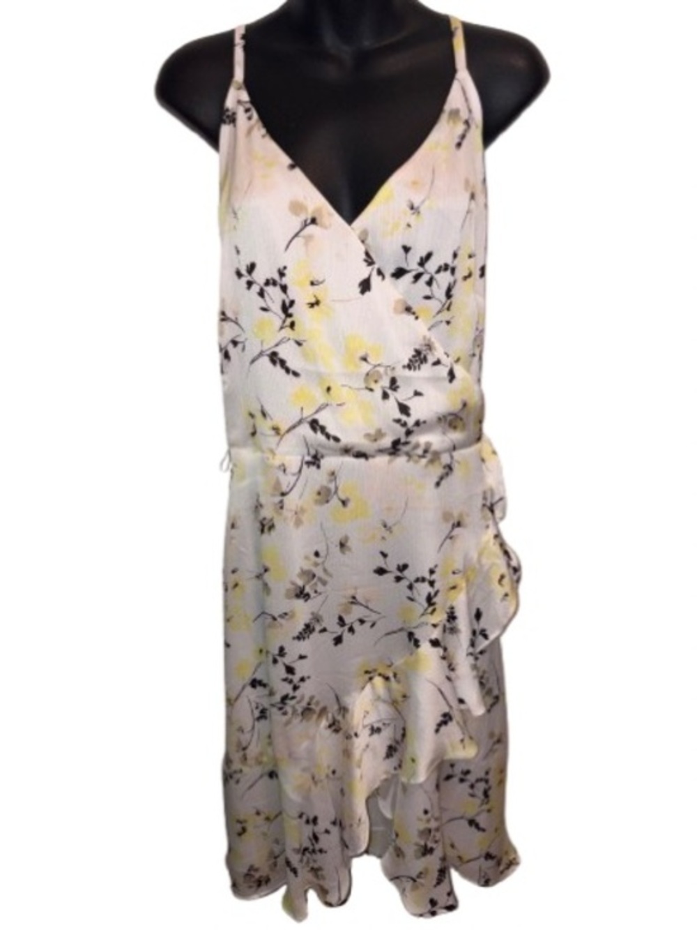 White House Black Market White Floral Midi Dress with Yellow Accents size 14